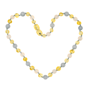 Collier Ambre Bébé Citron Agate Blanche et Aigue-Marine